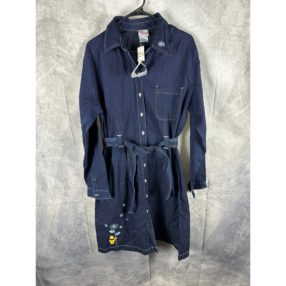 Disney Store Winnie the Pooh Navy Blue Tencel Denim Shirt Dress Embroidered XL
